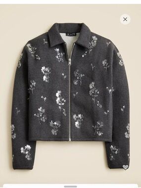 J. Crew Charcoal Gray Floral Zip Bomber Jacket